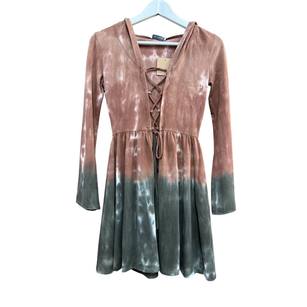 Tie-Dye Long-Sleeve Lace-Up Hooded Cape Earthbound Trading Small